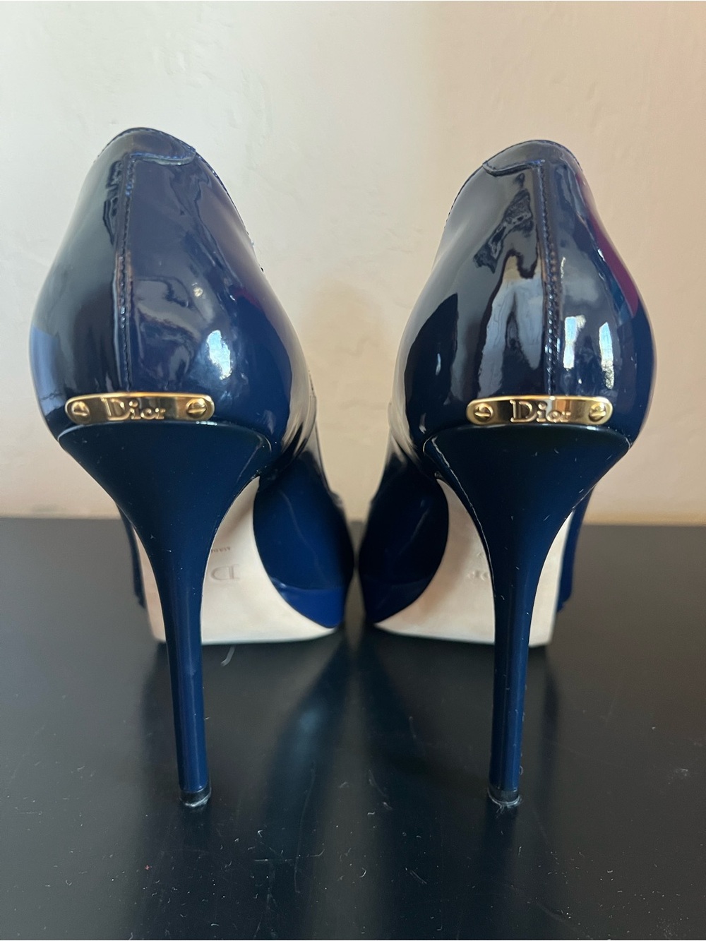 Dior Miss Dior Navy Patent Peep-Toe Stiletto Heels size 40 - Picture 3 of 9